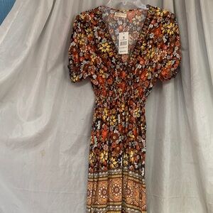Seven islands  Floral Midi Dress in Brown & Orange